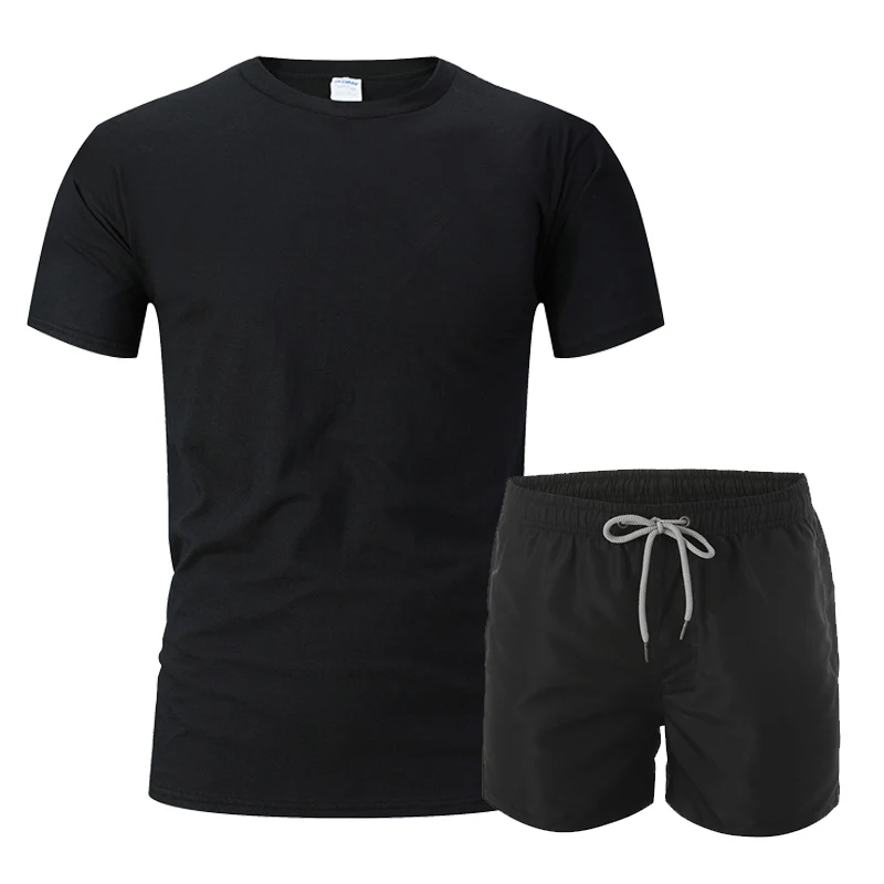 

2021 hot sale solid color men's fitness slim jogging sports leisure short-sleeved suit fitness sportswear