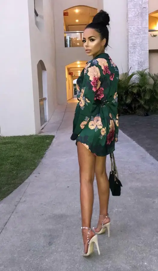 Женское шелковое платье мини с длинным рукавом и V-образным вырезом | Женская