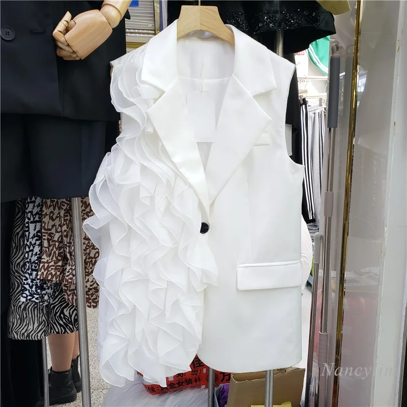 

Женский свободный облегающий жилет, новая Универсальная верхняя одежда белого и черного цветов на раннюю осень 2021