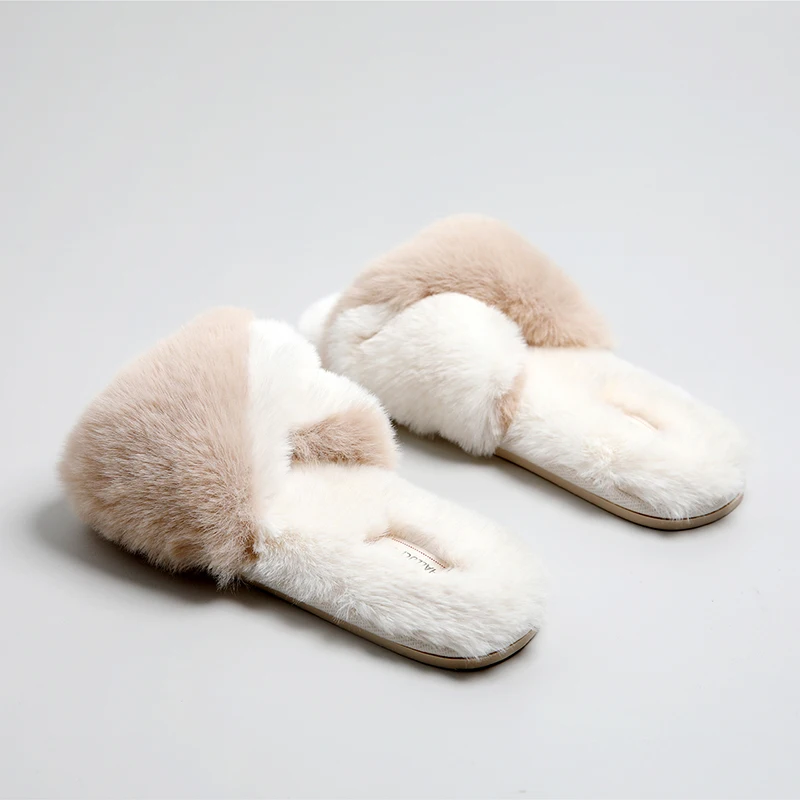 Autumn and winter new product small rabbit hair simple fish mouth office tow waterproof non-slip indoor home slippers