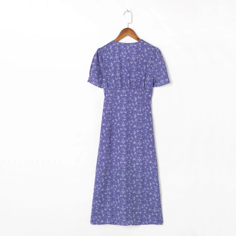 

Summer Women's Casual Printed V-neck Short Sleeve Button Slim Dress