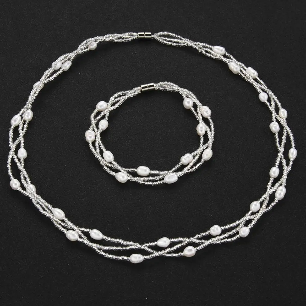 Жемчужные Ювелирные наборы ожерелье браслет барокко жемчужные для женщин