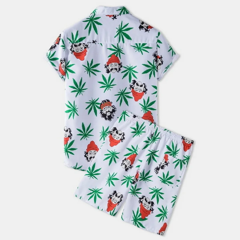 

Men's T-shirt + Shorts Set Lapel Printed Short-Sleeved Beach Pants Suit Summer Hawaiian Beachwear O Neck 2 Pieces Sets Clothing