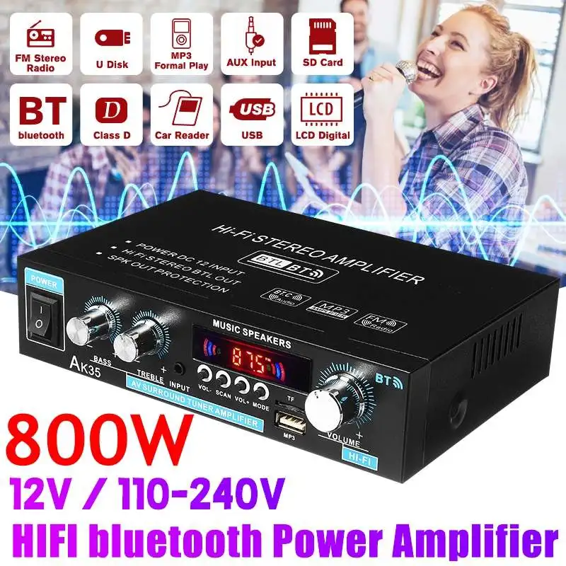 

800W 220V Bluetooth Amplifier HIFI Digital Subwoofer AUX input USB SD Home Theater Amplifiers Audio Processor Power Amplifier