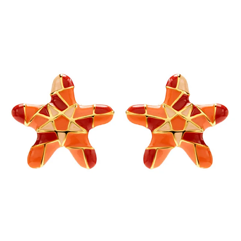 

New Multicolor Hand-painted Enamel Mosaic Color Starfish Stud Earrings S925 Silver Needle Fashion Simple Niche Design Style
