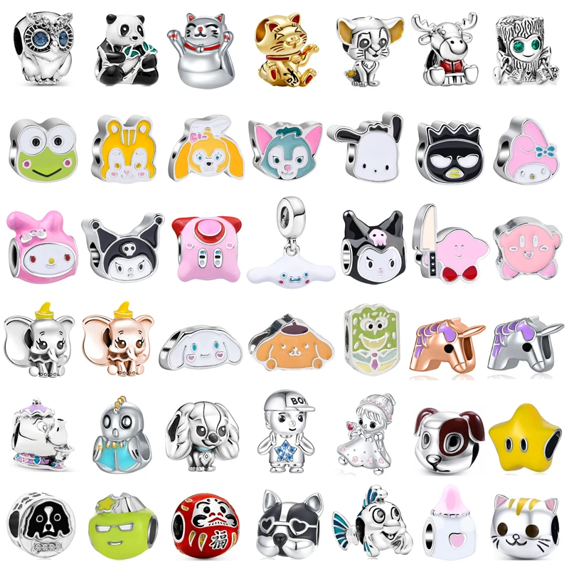 

New fashion charm original fox puppy elephant cat chick panda beaded suitable for original pandora ladies bracelet jewelry gift