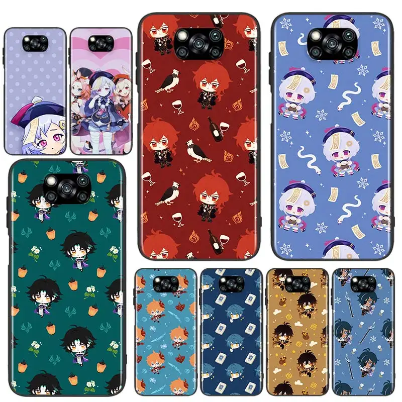 

Genshin Impact Anime Cute For Xiaomi Poco X3 GT NFC M3 F3 C3 M2 F2 F1 X2 Pro Mi Mix 3 Play Silicone Soft Black Phone Case