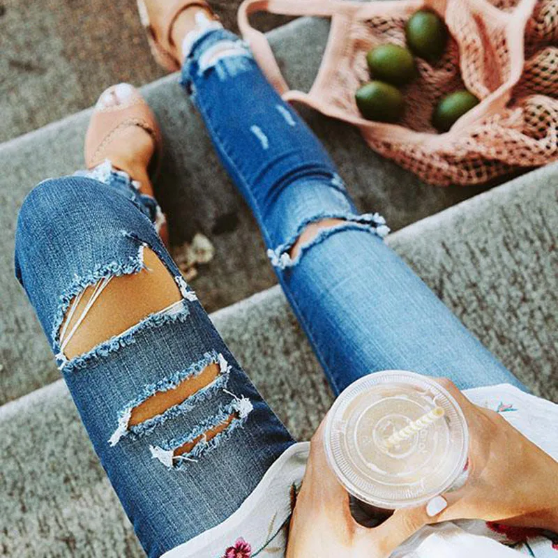 

2021 Autumn Streetwear Fashion Women's Jeans Skinny Ripped High Waist Jeans Casual Hole Pants Mom Jeans Straight Denim Trouser