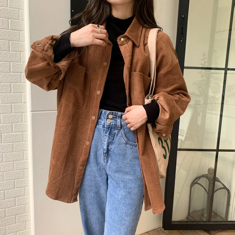 

Sanmuzi Homemade Autumn Winter Corduroy Thickened Shirt Design Sense Shirt Long Sleeve Blouse Women Rac