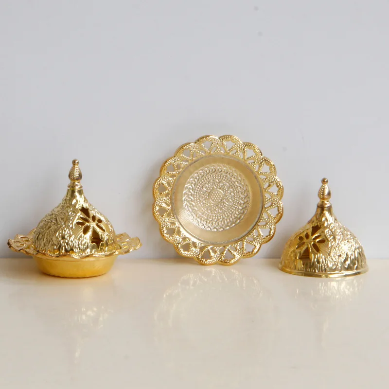 

Middle East style Mini Ceramic censer gold iron metal censer table top ornament aroma burner incense burner Metal Incense