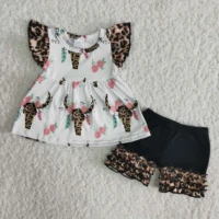 hot sale summer the butterfly sleeves children clothes t shirt beautiful dress and pant sets girls clothing set