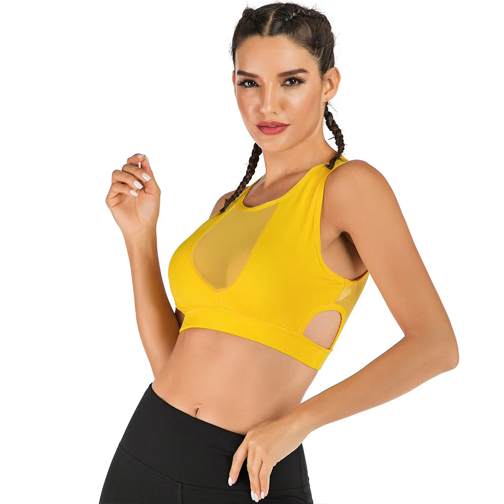 Women Mesh Patchwork Sexy Breathable Quick Dry Sports Bra Side Hollow Out Female Yoga Running Fitness Training Jogging Gym | Спорт и