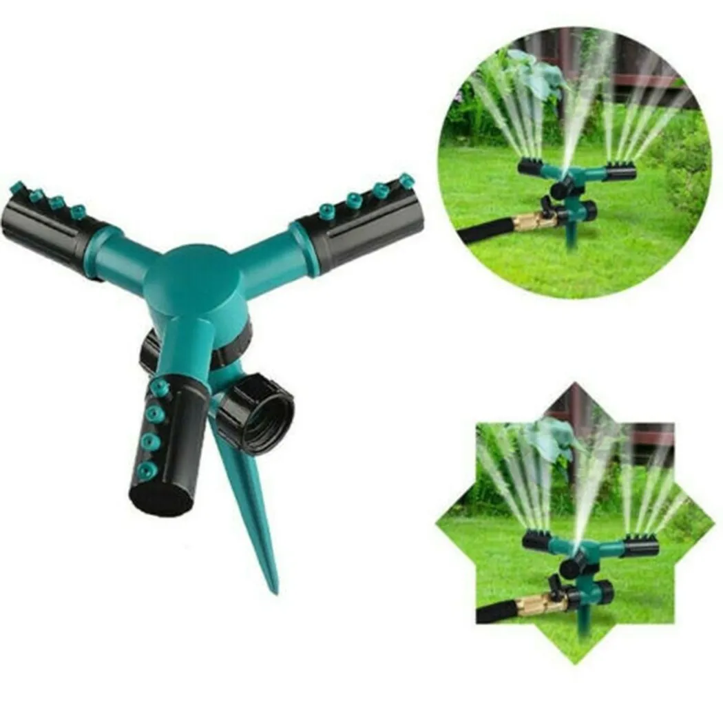 

Garden Watering Sprinkler 3-Arms Adjustable Automatic 360 Degree Rotating Spray Lawn Hose Pipe Long Range Impuse Irrigation