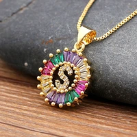 aibef female elegant round copper cubic zircon rainbow letter necklaces pendants charm gold chain necklaces for women jewelry