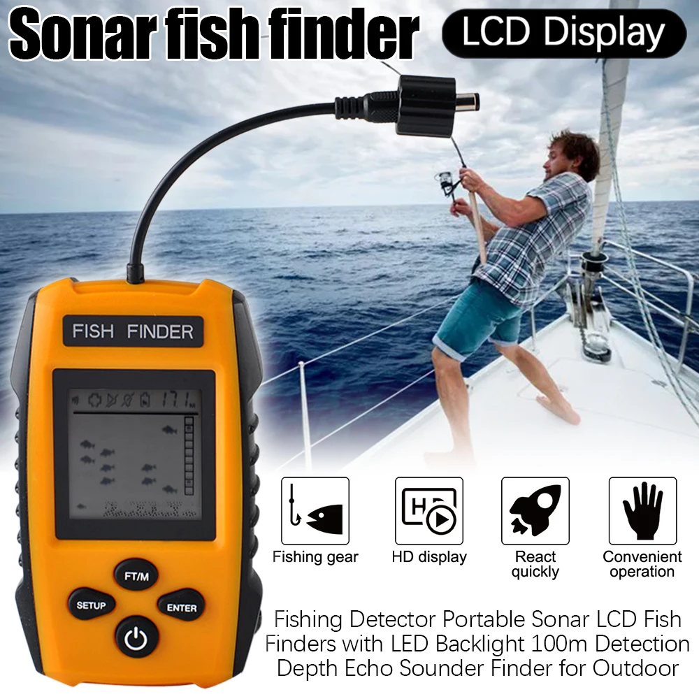 

Fishing Detector Portable Sonar LCD Fish Finders with LED Backlight 100m Detection Depth Echo Sounder Finder for Outdoor