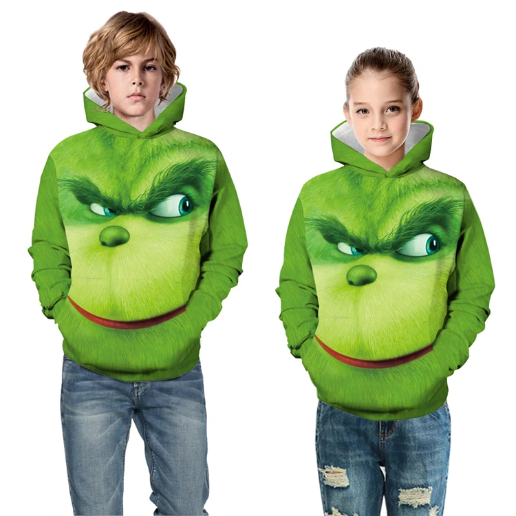 Grinch/Толстовка для детей с 3D принтом Grinch; толстовка с капюшоном для мальчиков и девочек-подростков; детский пуловер; топы; костюм гринча; Рождественская одежда