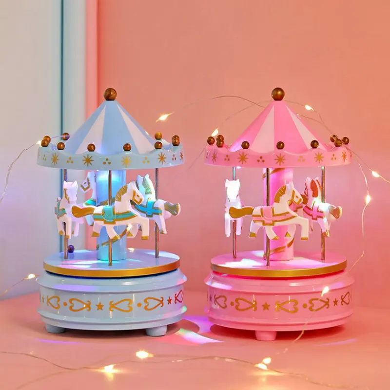 

LED Flash Light Merry-go-round Music Boxes Geometric Music Gifts Unisex Plastic Christmas Horse Carousel Box Home Decor