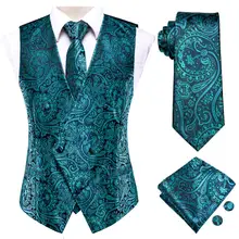 Gilet en soie pour hommes, boutons de manchette Hanky, cravate, ensemble pour costume, robe de mariage, Paisley Floral, gros, 4 pièces, nouveauté  (3)
