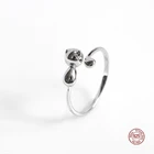 LKO настоящее серебро 925 пробы кольца на палец милый кот открытый дизайн простое кольцо для женщин свадебная вечеринка регулируемое кольцо ювелирные изделия подарок