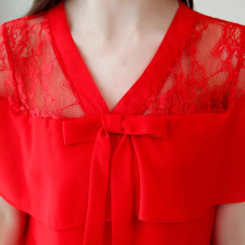 

Plus Size Blouse Women Clothing Summer Chiffon Shirts Blouses Femme Loose Lace Office Ladies Tops Elegant Blusas Mujer XXL Q4053