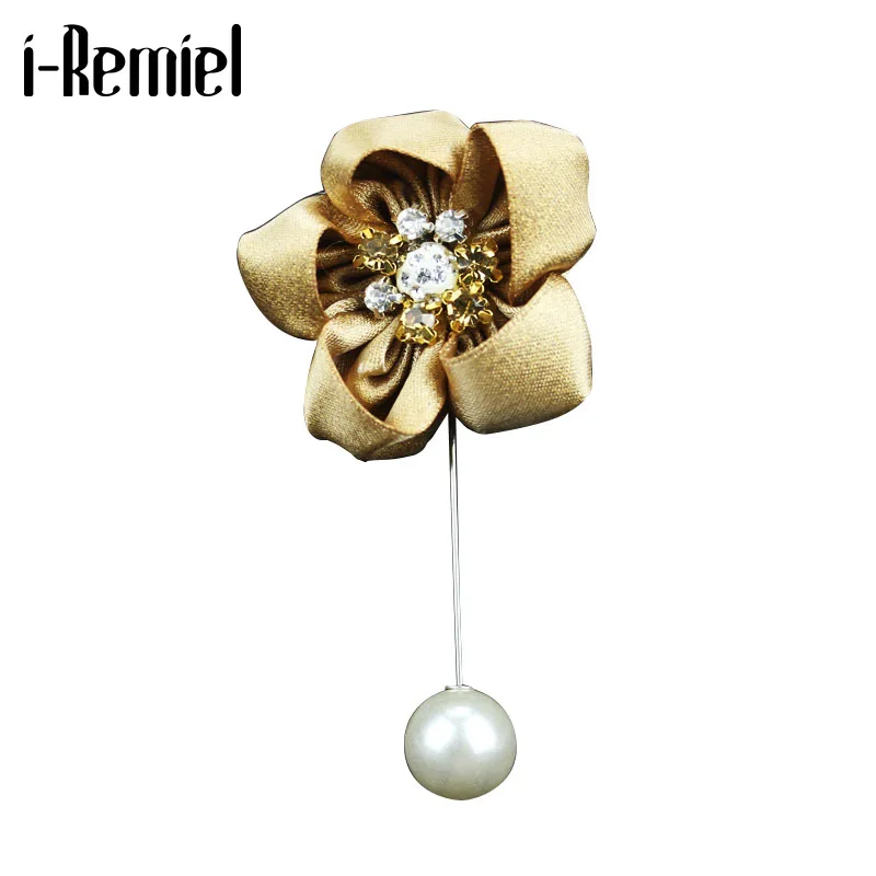 Корейская мода Золотая ткань цветок брошь жемчуг длинные иглы отворот булавки и