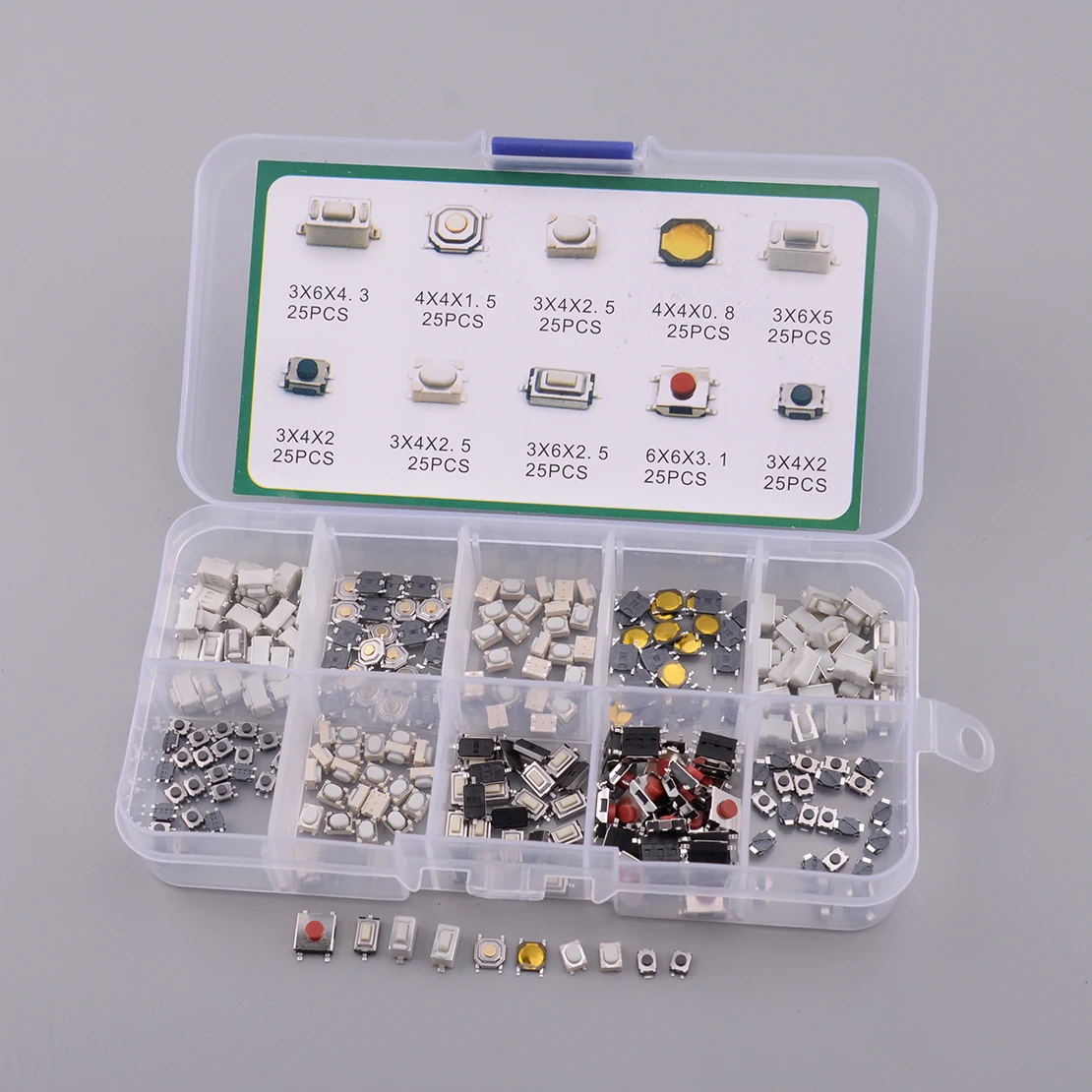 

Universal 250Pcs 10 Types Tact Tactile Micro Push Button Switches Microswitch Accessories Fit For Mini Remote Key Fob Car