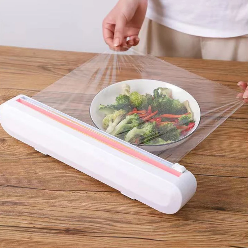 

1PC Punch-free Fixing Food Wrap Dispenser Cutter Plastic Foil Cling Film Wrap Dispenser Film Cutter Storage Holder Kitchen Tool