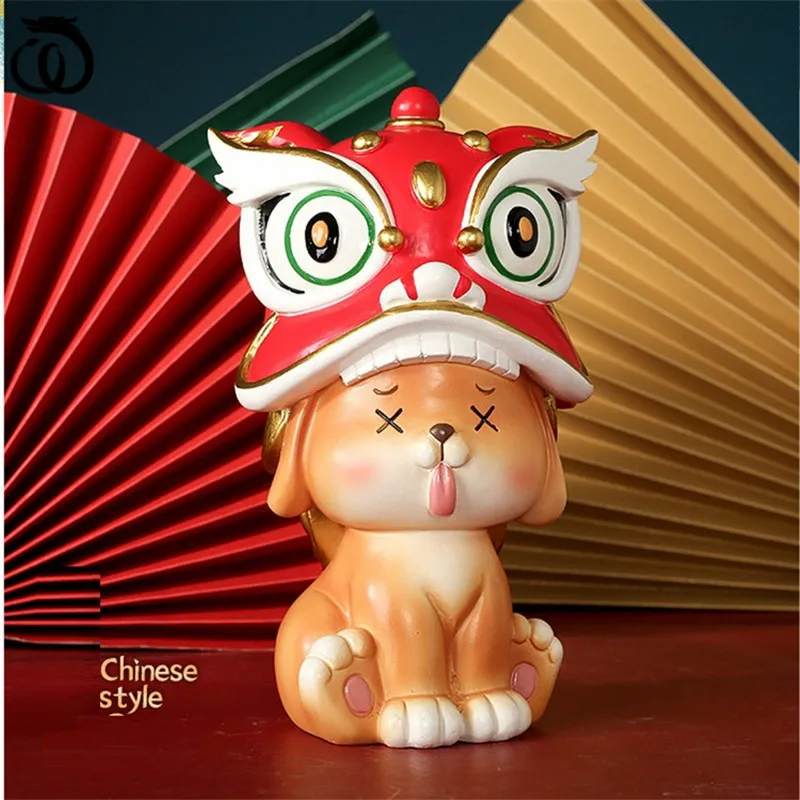 

WU CHEN LONG New Chinese Lucky Dancing Lion Art Sculpture Animal Panda Dog Rabbit Dragon Statue Home Decorations Gifts R6599