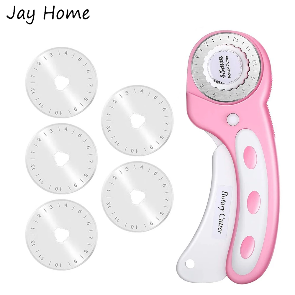 

45mm Rotary Cutter for Fabric Leather Cloth Cutting Tool with 5 Pcs Replacement Blades DIY Sewing Quilting Craft Rotary Cutter