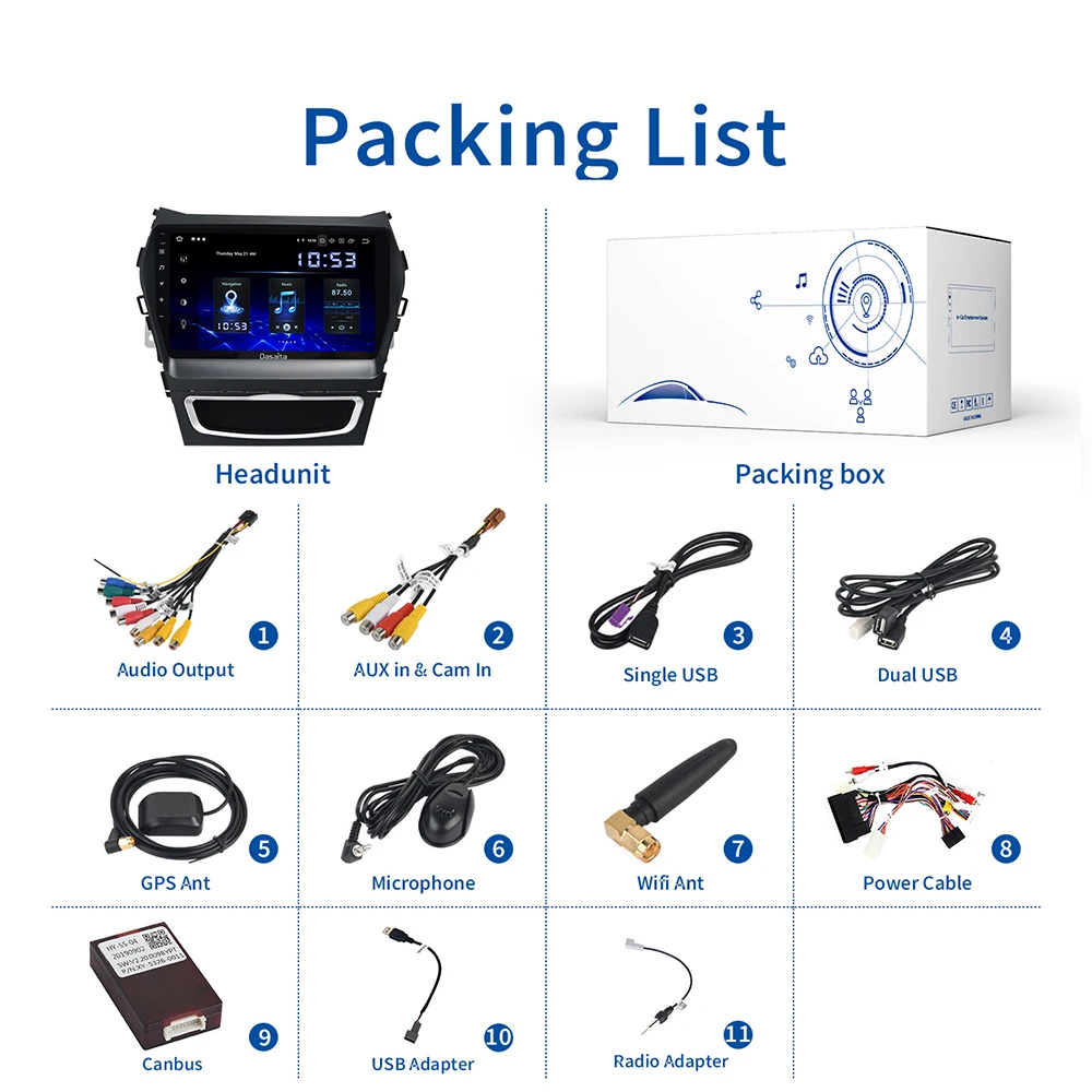 

Dasaita Car Radio 9 HD IPS Screen 1 Din Android 10.0 Multi-Touch Screen for Hyundai GPS IX45 2013 2014 2015 Car Stereo Autoradio