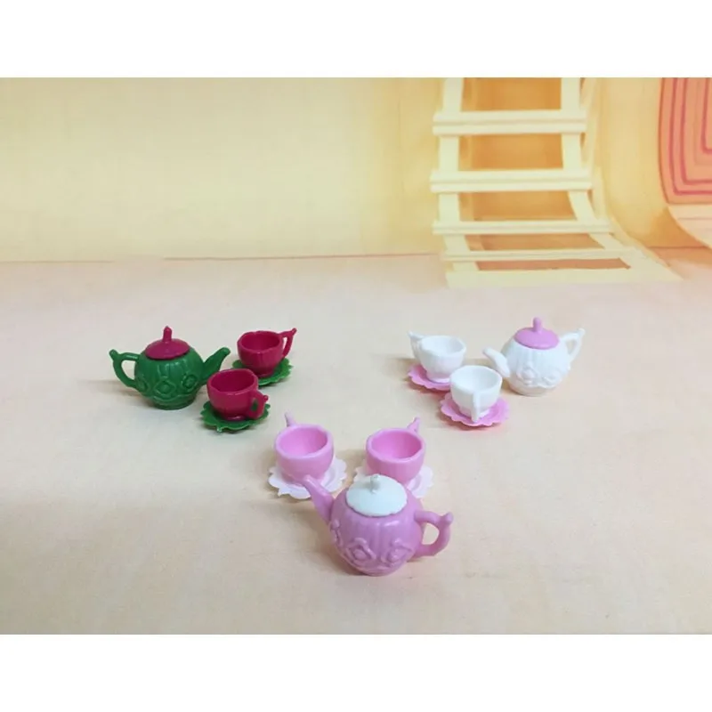 

3pcs/set New Cute Tea Pot Cups Plates Set Kitchen Classic Toy Dollhouse Decor Pretend Play Best Gift Girl for Doll Accessiores