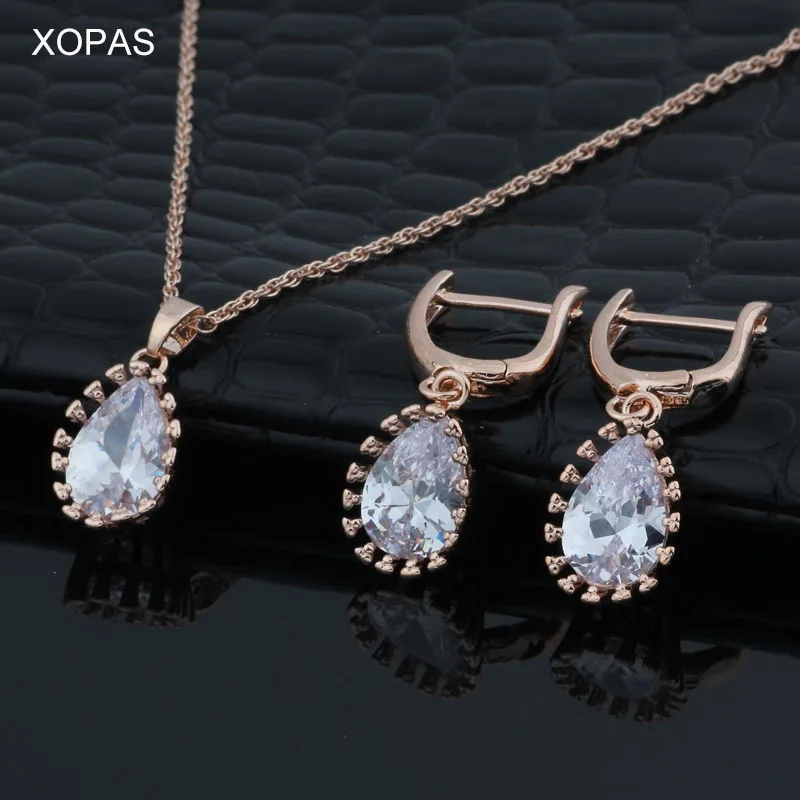 XOPAS новые серьги капли с белой водой подвески ожерелья наборы 585 розовое золото