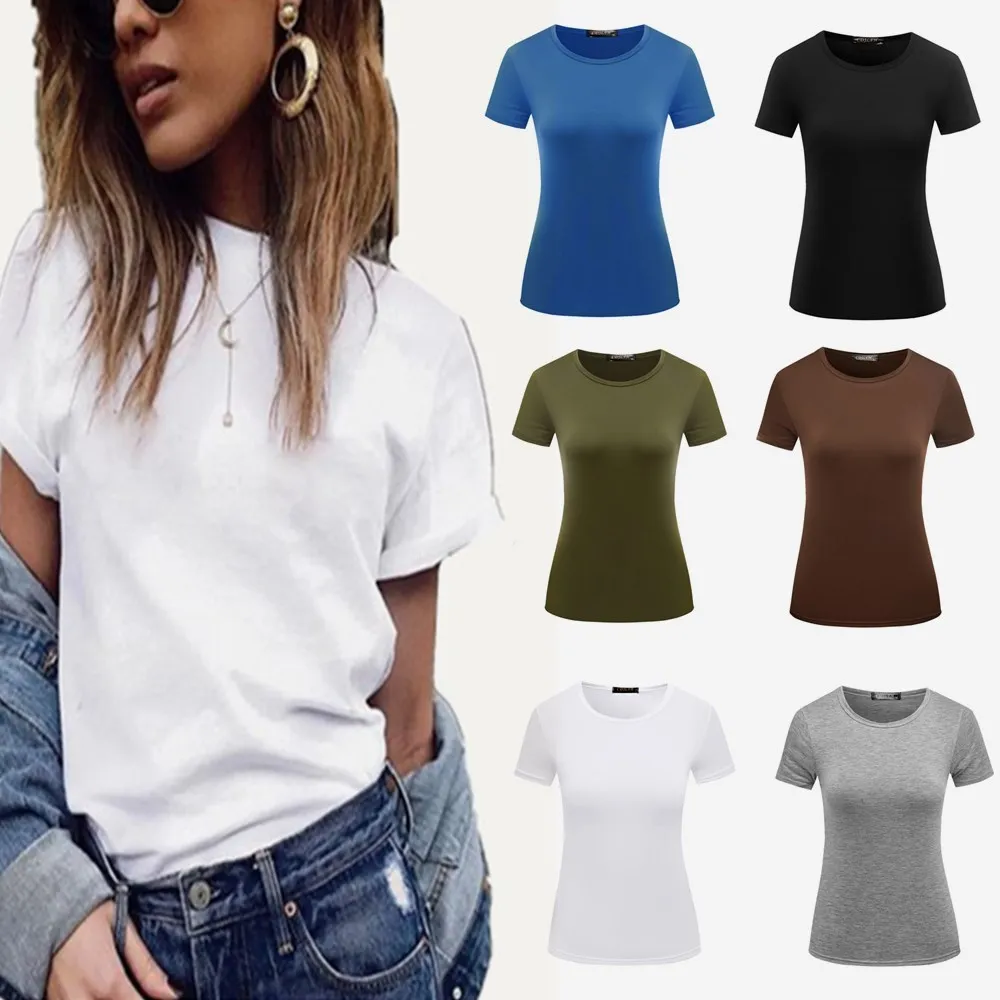 Женская футболка с короткими рукавами эластичная Базовая YF1032 повседневная для