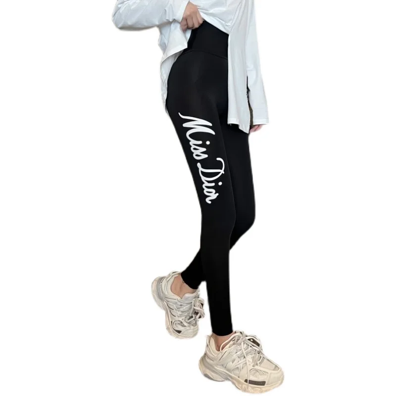 

Internet Celebrity Women's Korean-Style High Waist Show Black Thin Yoga Pants Printed Sports Leggings Trendy