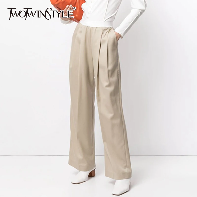 

Женские прямые брюки TWOTWINSTYLE, повседневные однотонные брюки с высокой талией и широкими штанинами на лето 2021