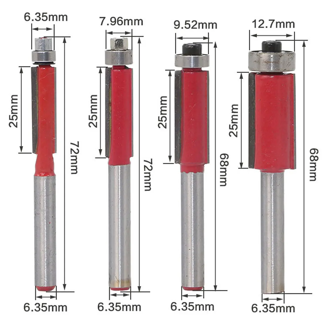 

1 Pc Woodworking Trimming Cutter Head 1/4' End Wood Edge Milling Cutter Alloy Carving Bearing Cutter Bit Hand Tools