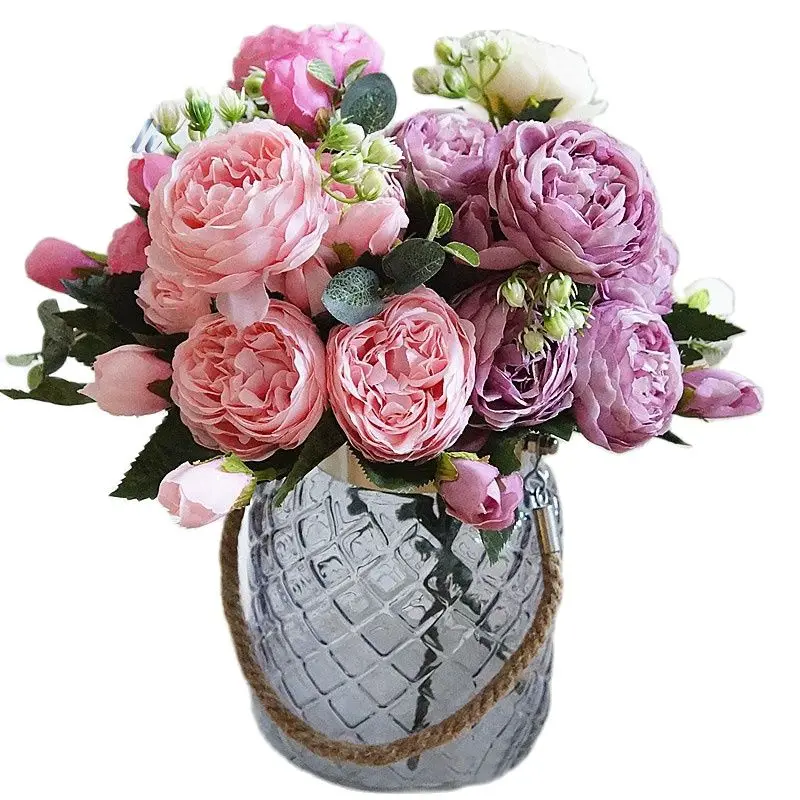 

Silk Peony bouquet home decoration accessories wedding Party scrapbook fake plants diy pompons artificial roses flowers