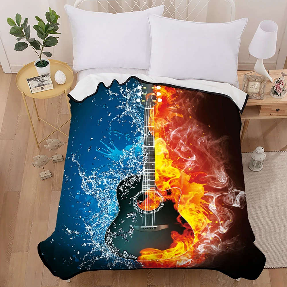 

Water And Fire Guitar Flannel Blanket Musical Instrument Fleece Blanket Home High Density Super Soft Throw Blanket 150x200cm