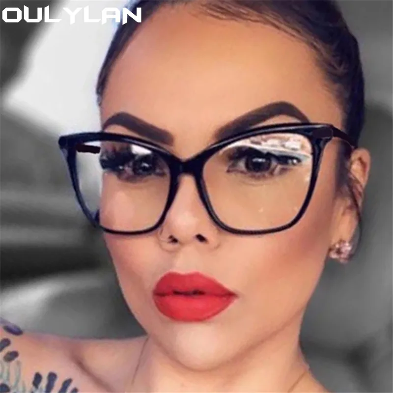 Oulylan Cat Eye Glasses Frame Women Fashion Anti Blue Light Spectacle Frames Vintage Optical Transparent Fake Eyeglasses