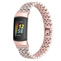 luxury women strap charge 5 rhinestone studded wristband for fitbit charge 5 smart band replacement parts