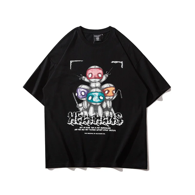

Dropshipping Harajuku Hip Hop Cartoon Print Tee Shirts Couple Tops Fashion Streetwear Men Women Casual Loose 100% Cotton Tshirts