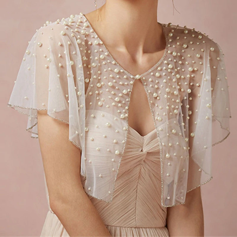 Жемчуг Тюль свадебное шаль из сатина Куртки для невесты Вечерние Пальто