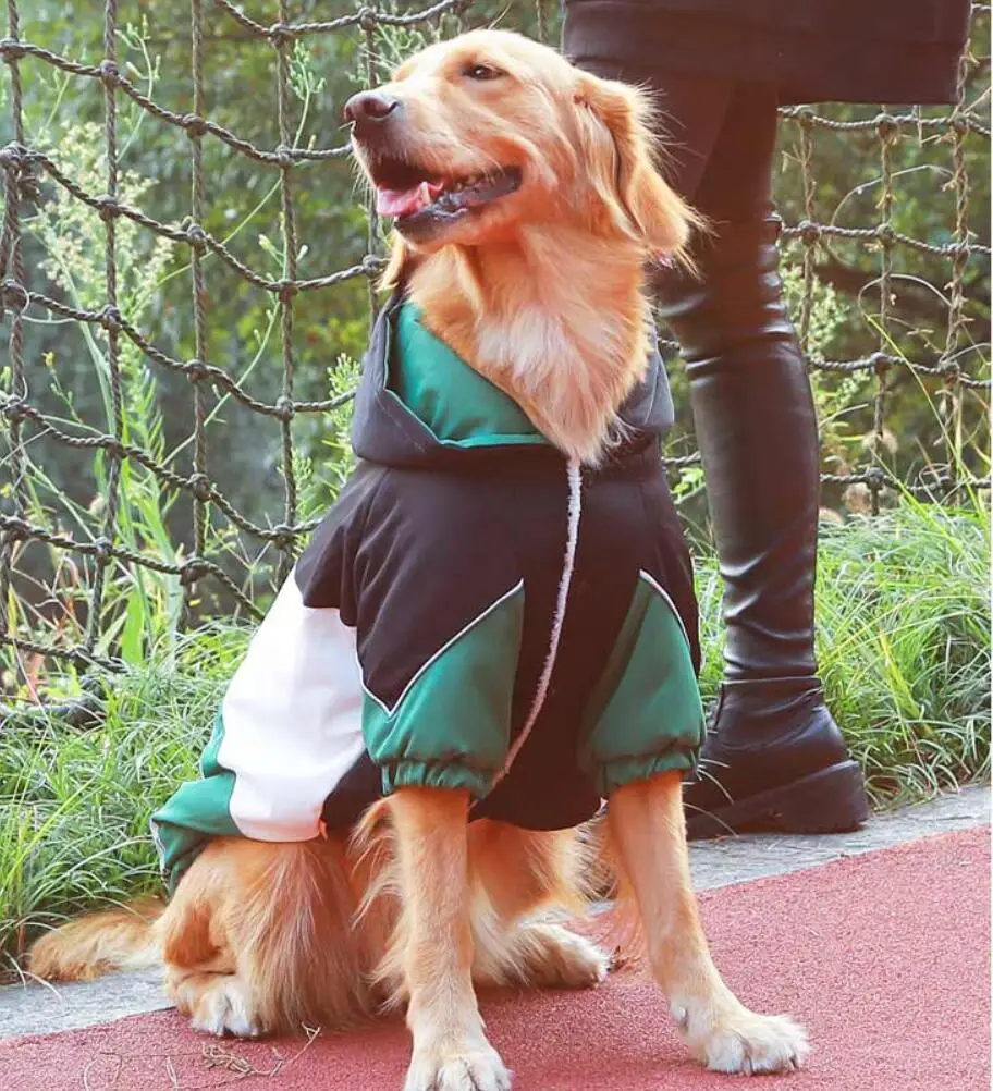 

Собачья одежда, зимняя теплая куртка с рукавами, пальто для больших собак, лабрадор, самоедский комбинезон с полосой на капюшоне, с флисовой ...