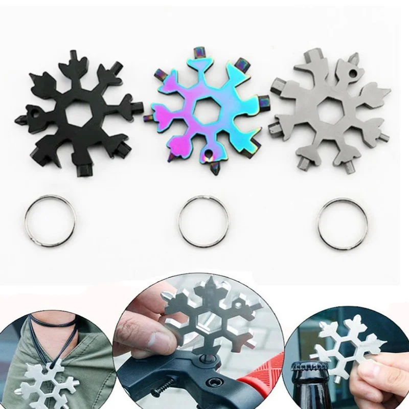 

18-in-1 Wrench Snowflake Multifunction Tool Combination Portable Snowflake Tool with Key Ring Allen Wrench Home Car Tools