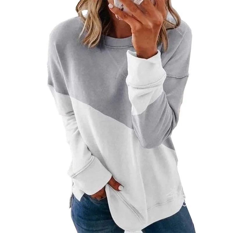 

7156 Autumn Women Sweatshirts Fashion Urban Daily Home Mature Style Simple Elegant Loose Casual Color Patching O-Neck Pullovers