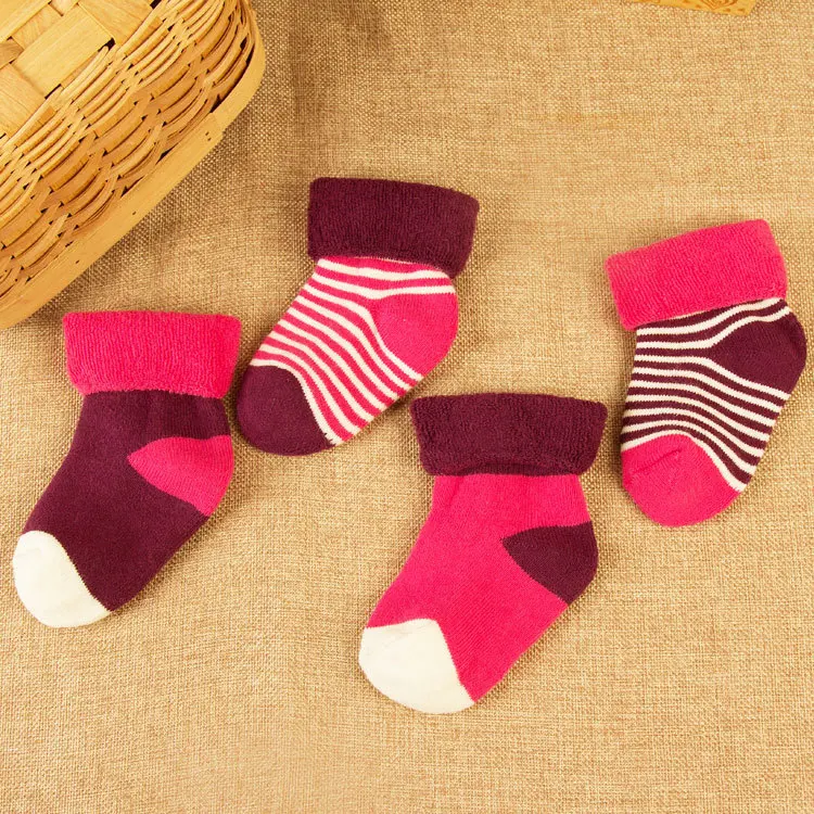 

4Pairs/Lot Thicken Base Design Comfort Cotton Spring Fall Newborn Boy Kids Socks Baby Breathable Socks