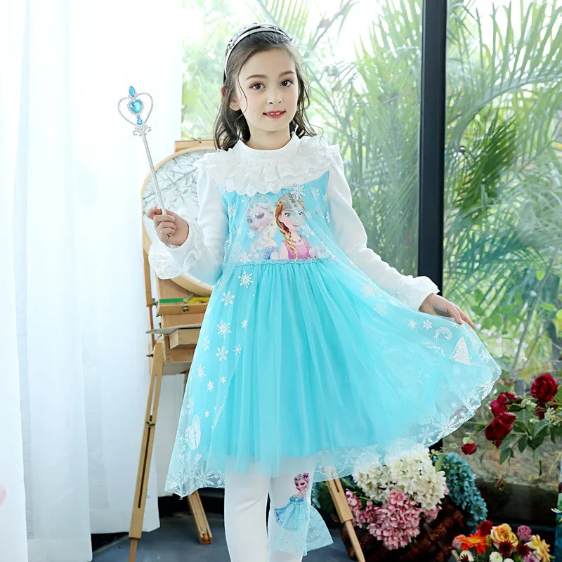 Платье принцессы Эльзы и Анны для девочек детские платья маленьких утепленная