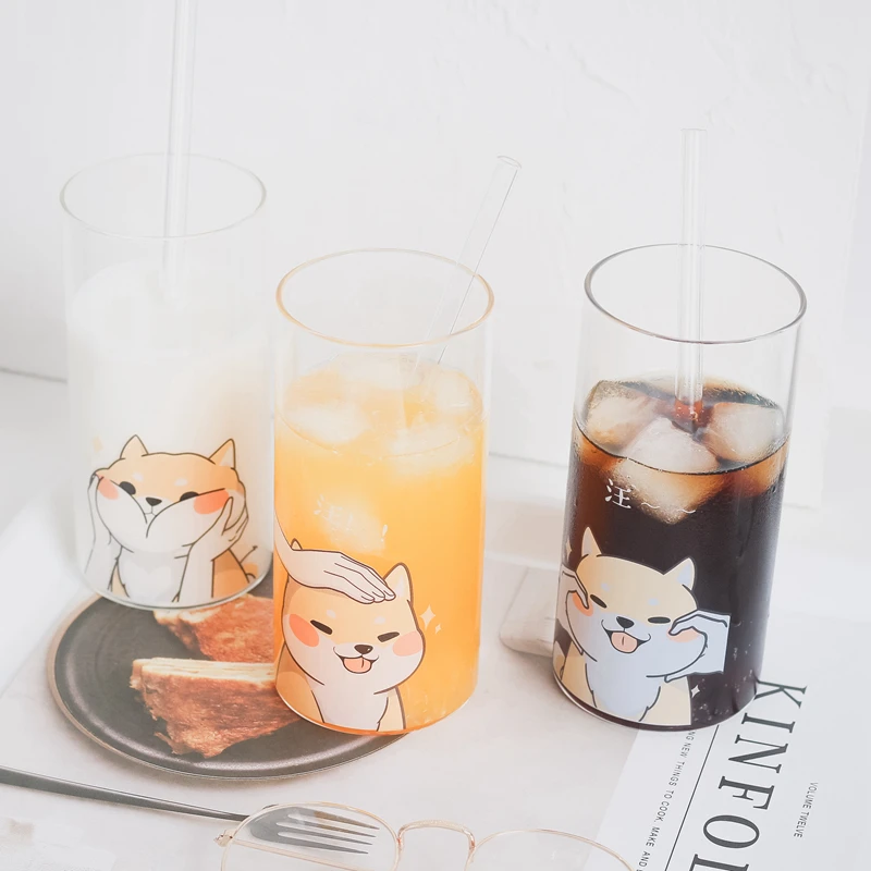 Креативная термостойкая стеклянная чашка Kawaii shaba inu с соломинкой милая офисная