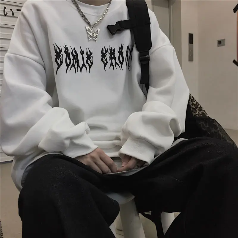 

Autumn Streetwear Black Tops Girls White Gothic Oversized Retro Hoodie Streetwear Womens hip-hop Couple High Street Sweatshirts
