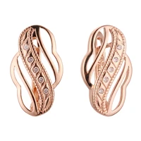 woman fj rose gold 585 color wild simple romantic elegant advanced oval hollow pattern inlaid white hao stone 2022 new earrings